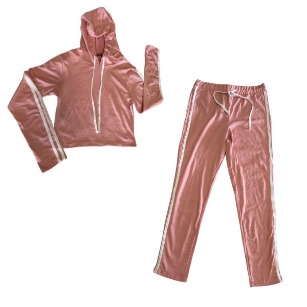 Charlotte Russe 2 Piece Sweat Suit w/ Double Side Stripe Hoodie Pink XL NWT